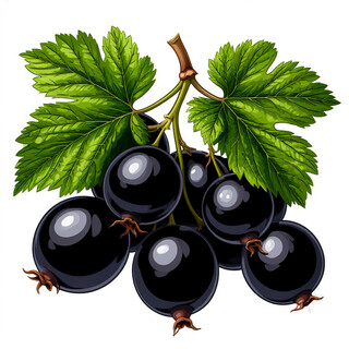 Чёрная смородина на белом фоне
