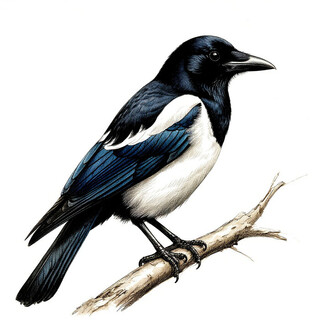 Сорока на белом фоне