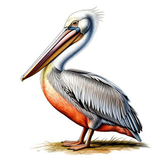 Пеликан на белом фоне