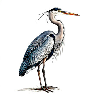 Цапля на белом фоне