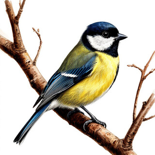 Синица на белом фоне