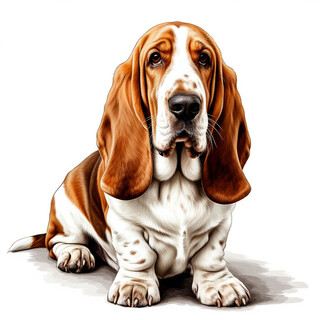 Бассет-хаунд на белом фоне