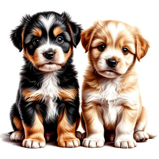 Два милых щеночка на белом фоне