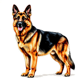 Немецкая овчарка на белом фоне