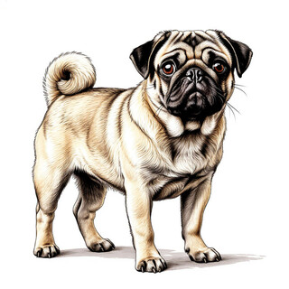 Мопс на белом фоне