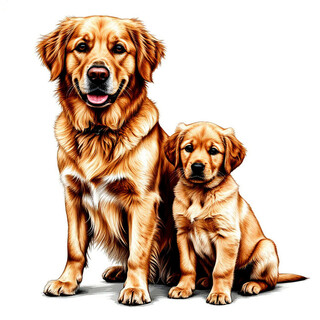 Собака с щенком на белом фоне