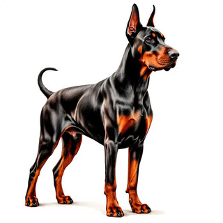 Доберман на белом фоне