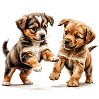 Щенята играются на белом фоне