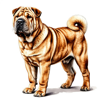 Шарпей на белом фоне