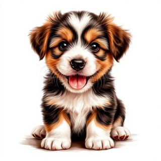 Весёлый милый щеночек на белом фоне