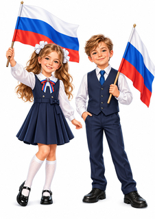 Девочка и мальчик с российским флагом Девочка и мальчик с российским флагом